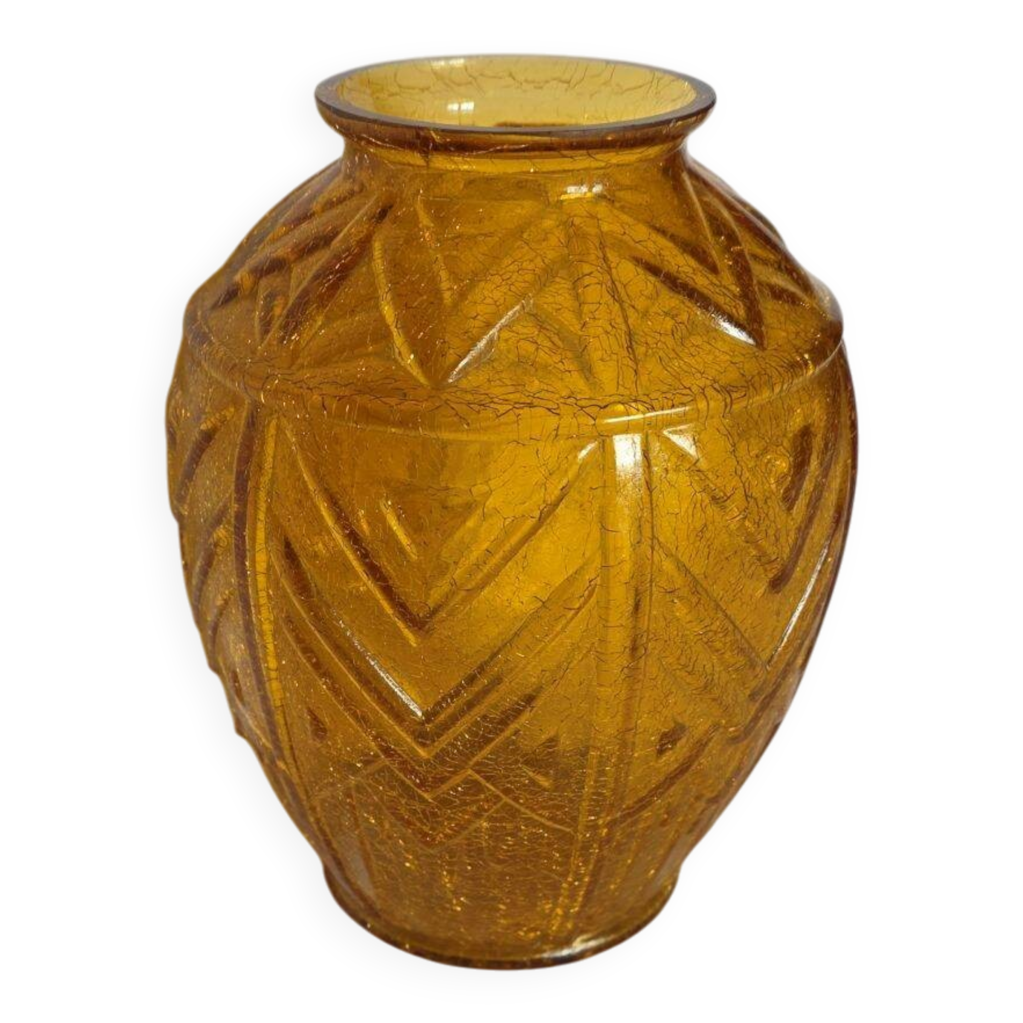 Art Deco Vase in Cracked Amber Crystal