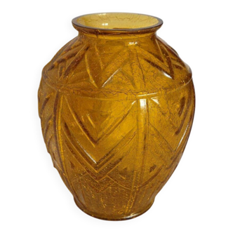 Art Deco Vase in Cracked Amber Crystal