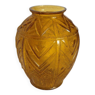 Art Deco Vase in Cracked Amber Crystal