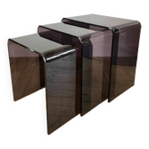 Set of 3 nesting coffee tables in smoked plexi / purple 70s