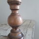 Turned wood table lamp with “skin” shade