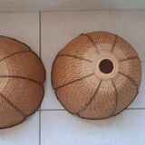 Set of 2 vintage wicker hanging decorations