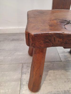 Brutalist wooden chair, France, 1950s