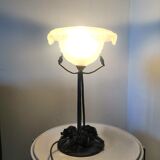 Vintage lamp frosted basin foot with floral decoration design 60s - 70s