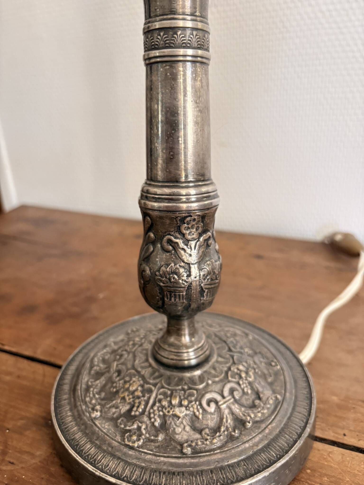 Silver Metal Lamp Base Louis XVI Regency Style Candle Holder 19th Century