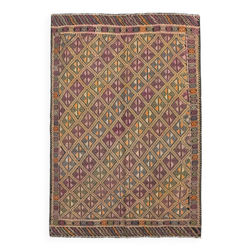 Tapis Kilim Tribal Vintage - Motifs Géométriques Multicolores, 158x236 Cm