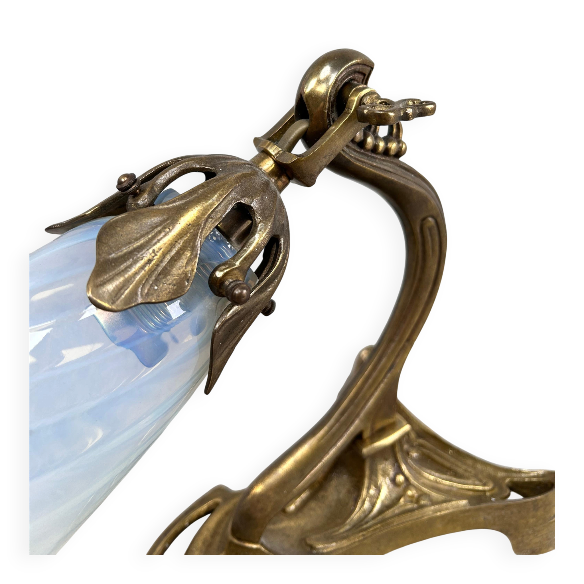 Art Nouveau wall sconces with opalescent iridescent glass