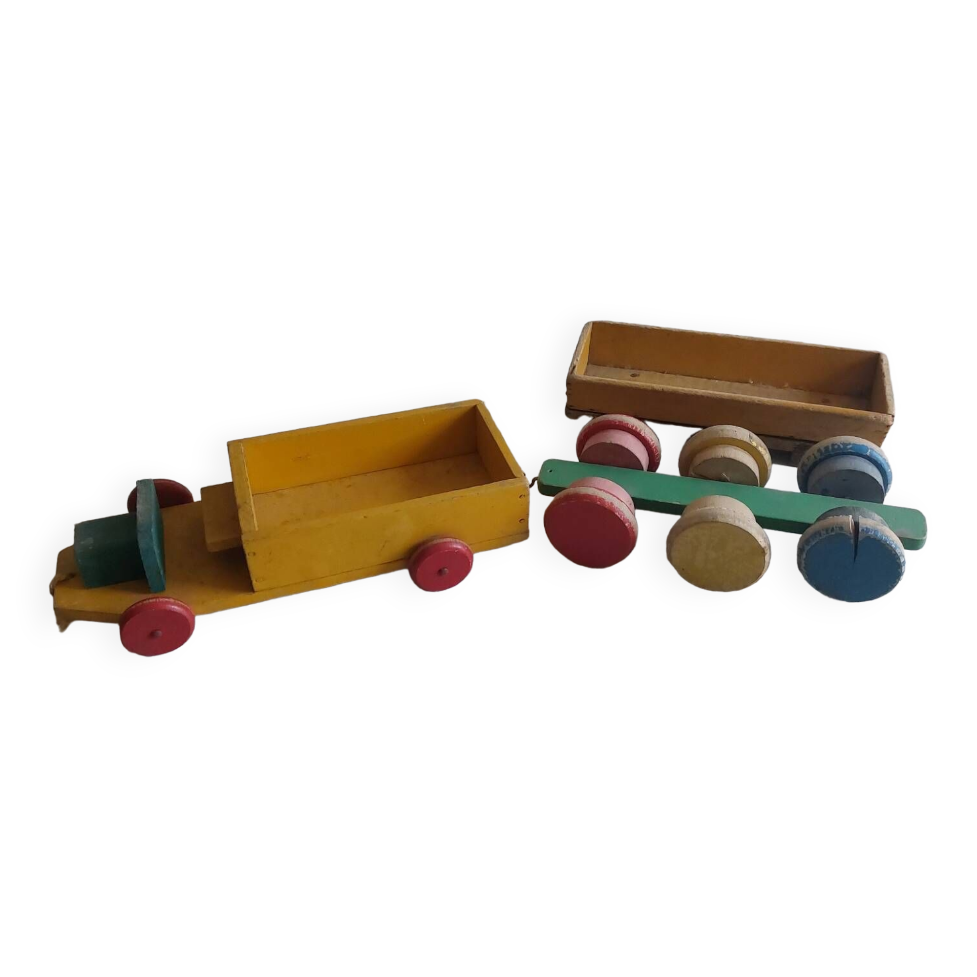 Old wooden toy truck and trailer