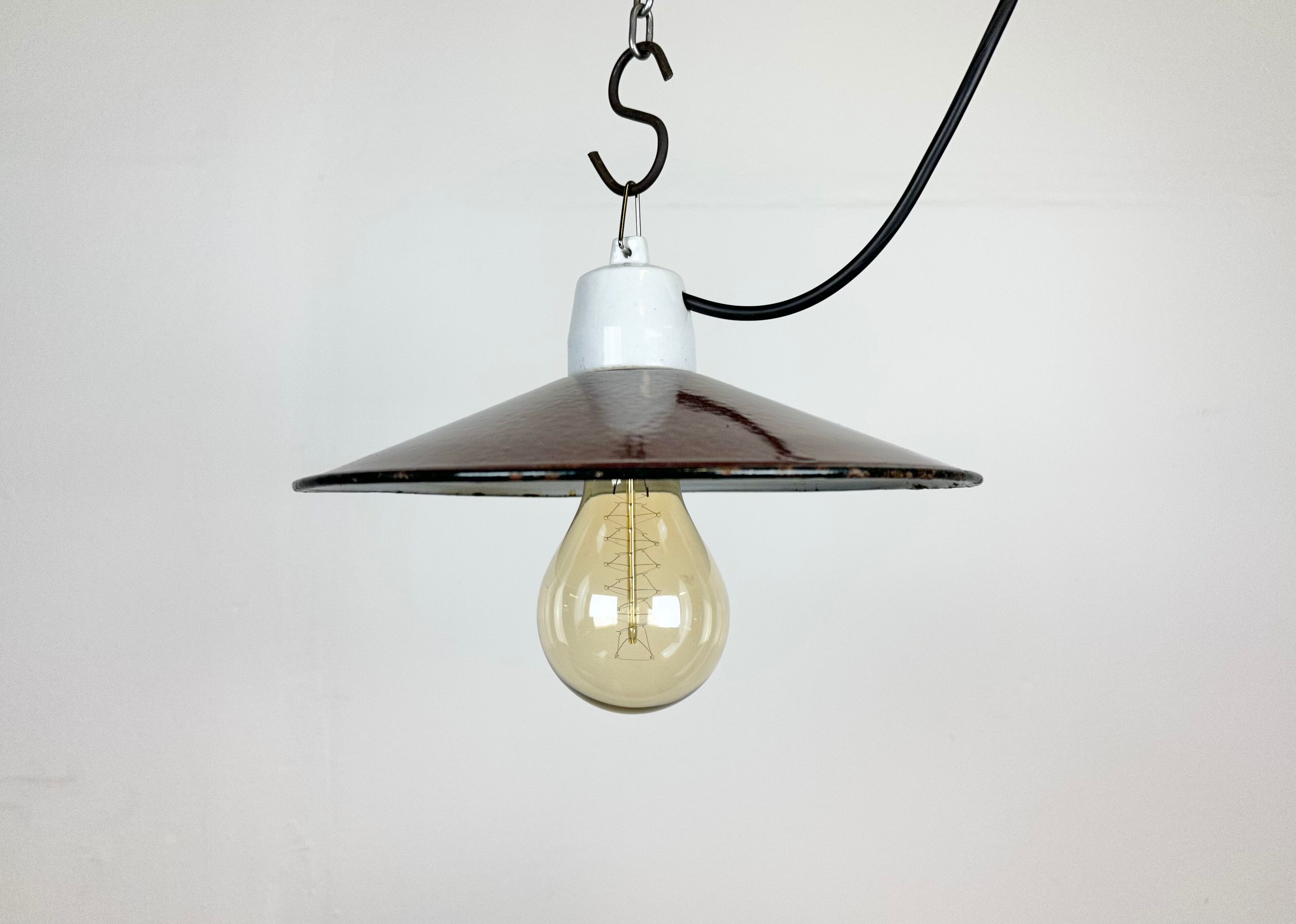 Industrial Red Enamel Pendant Light, 1970s