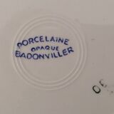 Service cake pie flat plates porcelain opaque badonviller rose bordeaux vintage