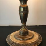 Lampe en bronze doré, abat-jour façon liège