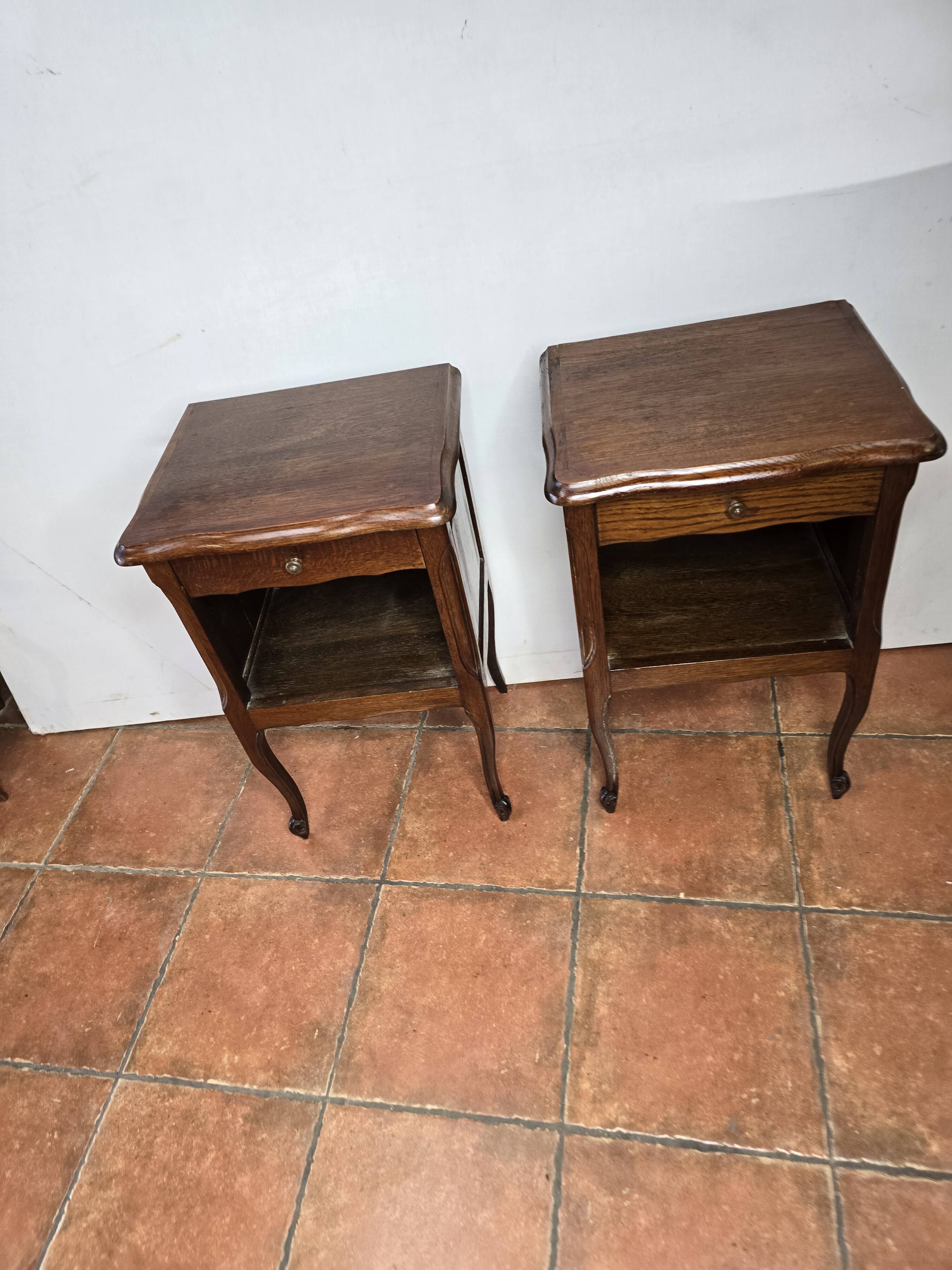 Pair of Louis XV style oak bedside tables
