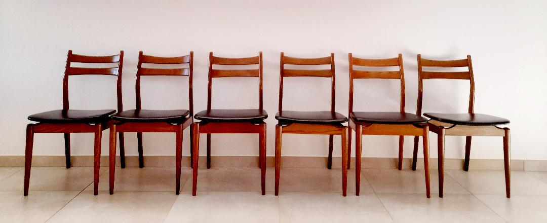 Suite of 6 chairs in beech and black skai