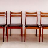 Suite of 6 chairs in beech and black skai