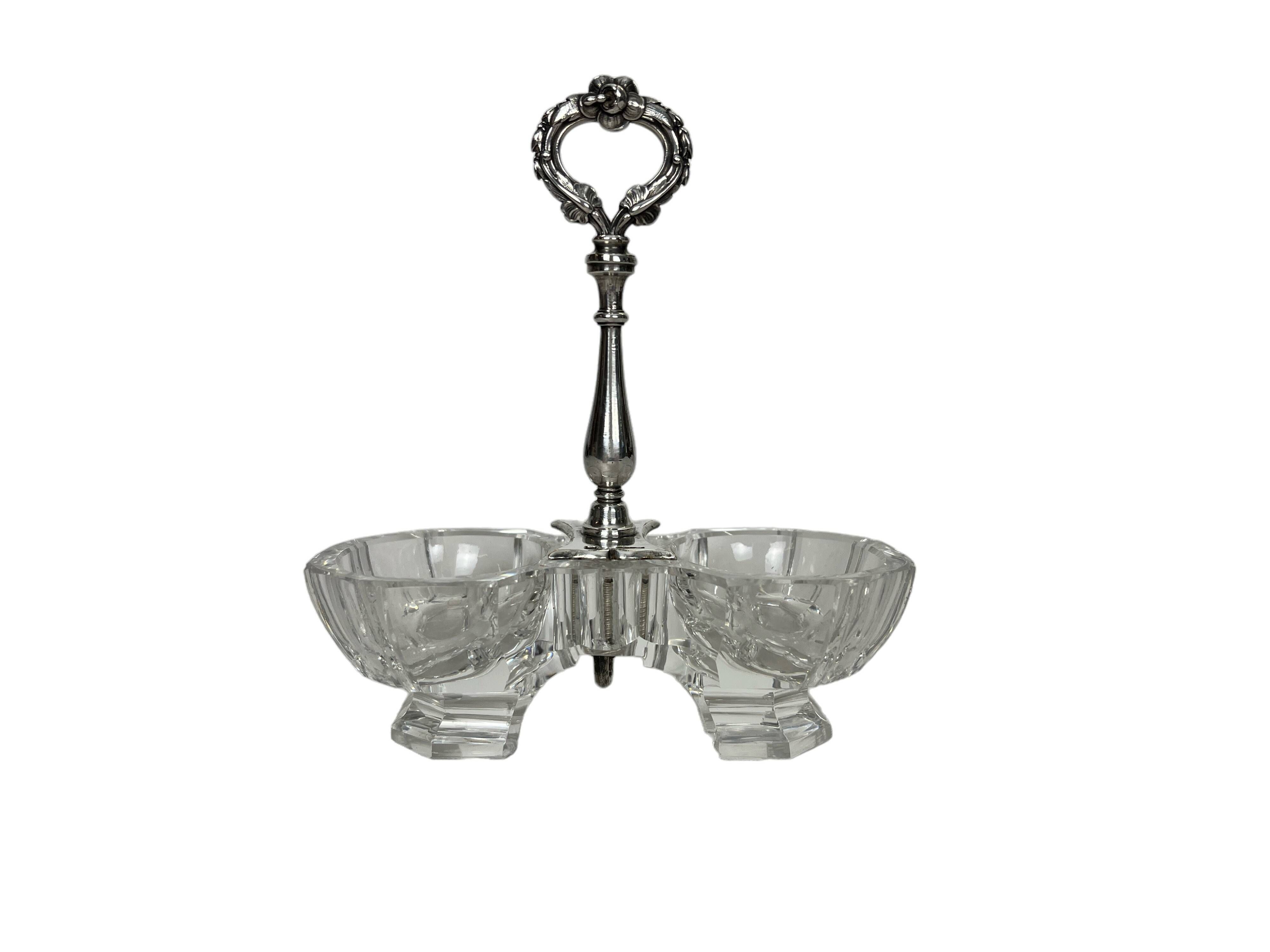 Double crystal metal silver-plated salvers Christofle 20th century