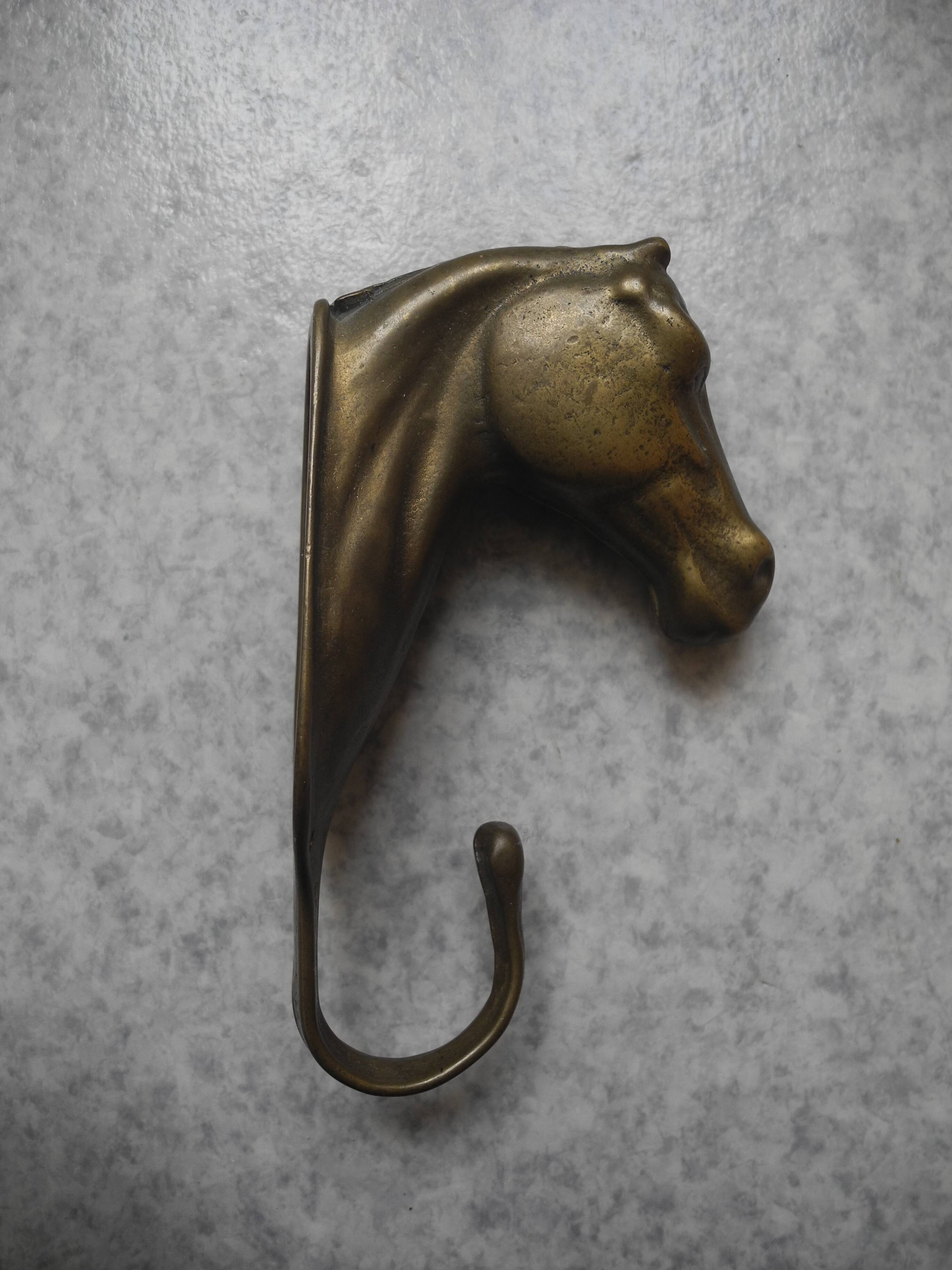 ancien patère laiton tête cheval déco vintage brass coat hook horse