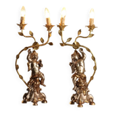 Pair of antique candelabra in carved and gilded wood, Italy, 20th century