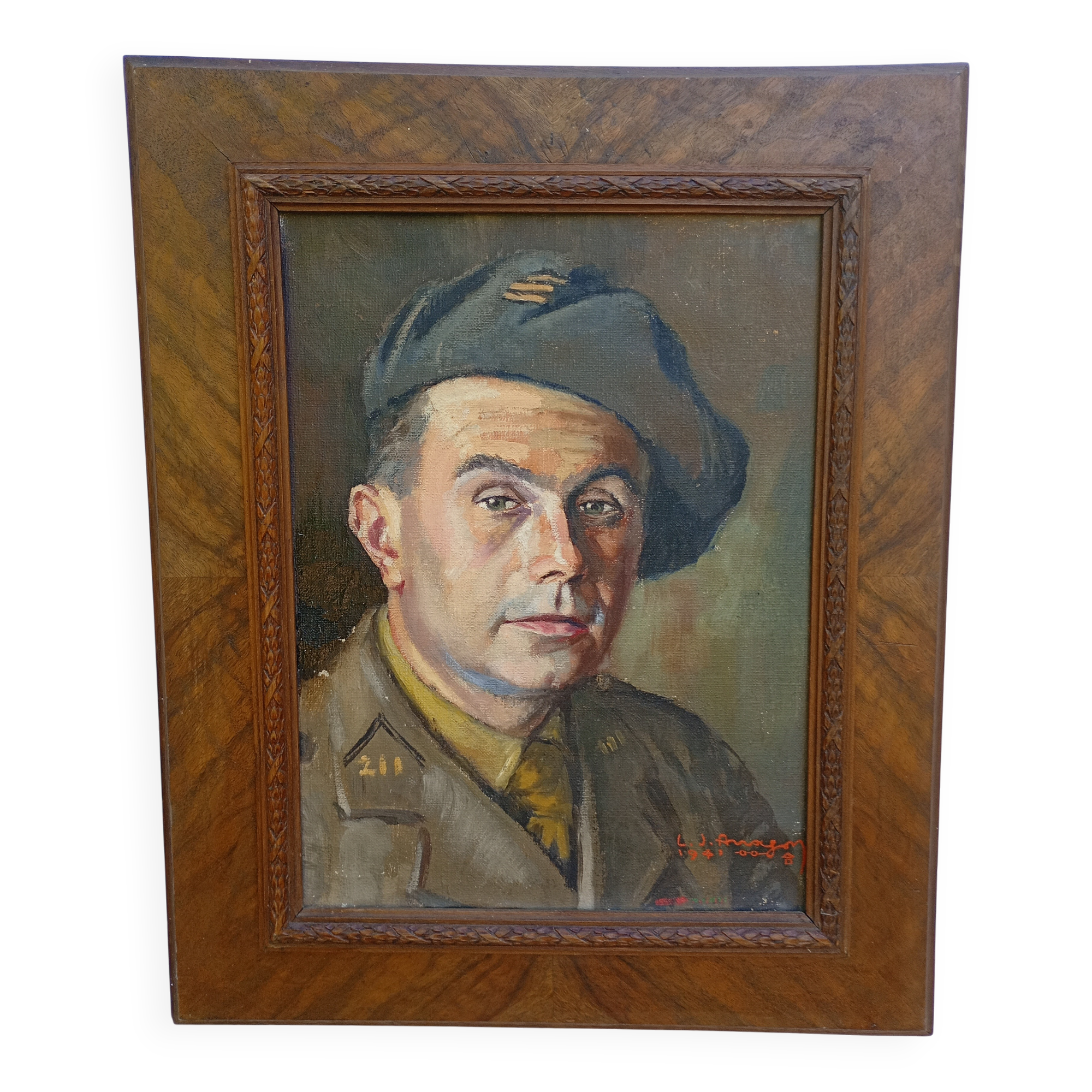 oil on canvas military portrait from the 1940s signed