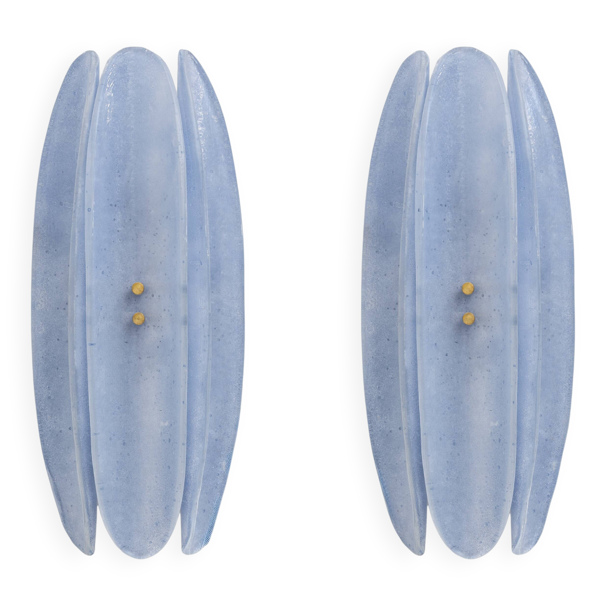 Pair of Fontana Arte Style Mid-century Modern Light Blu Murano Glass Sconce
