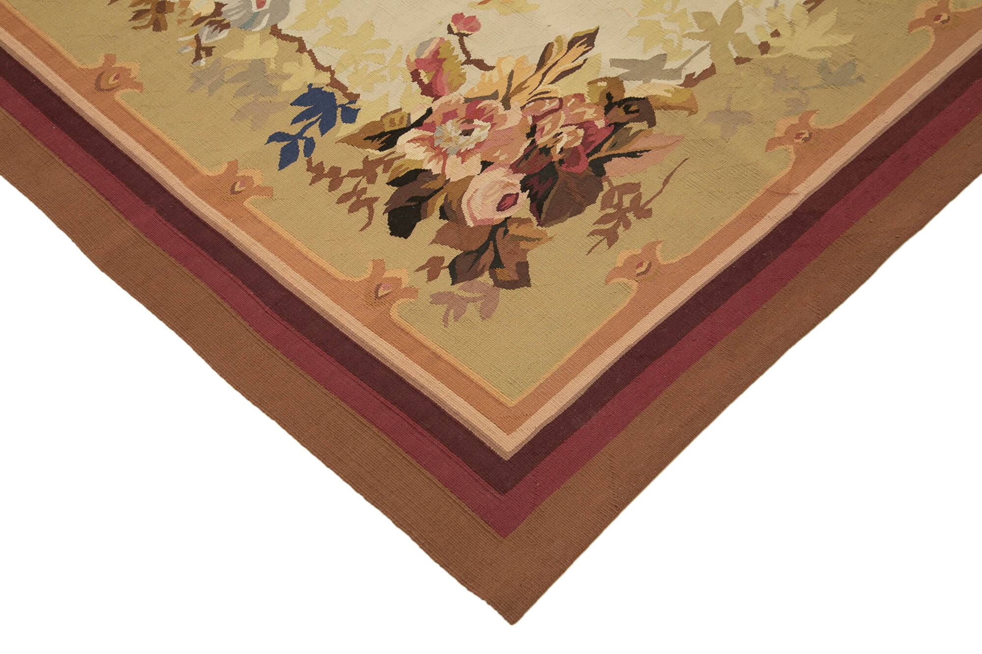 Handmade European Vintage Aubusson Kilim 273 cm x 367 cm