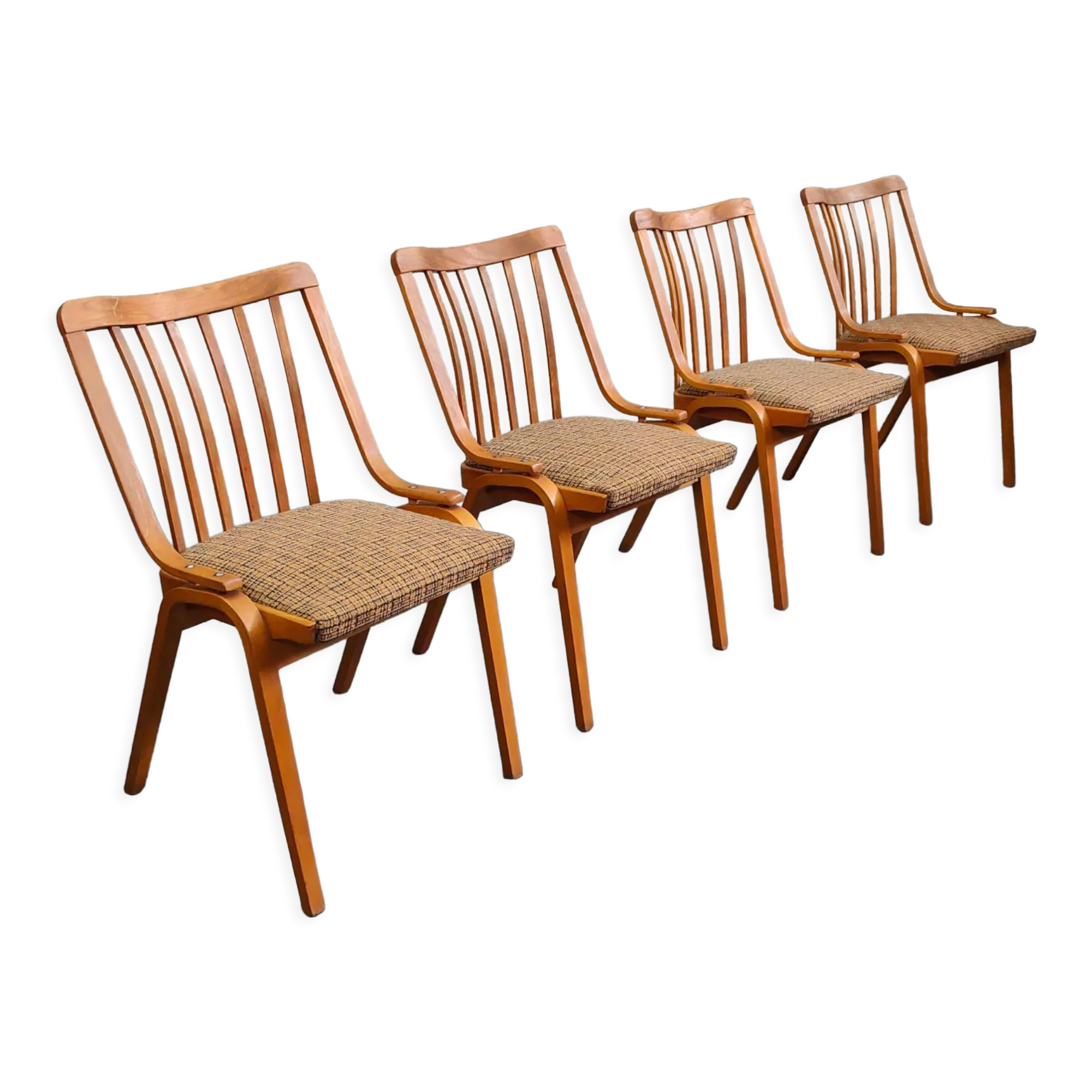 Set of 4 fabric chairs by Ton Bystrice 1960