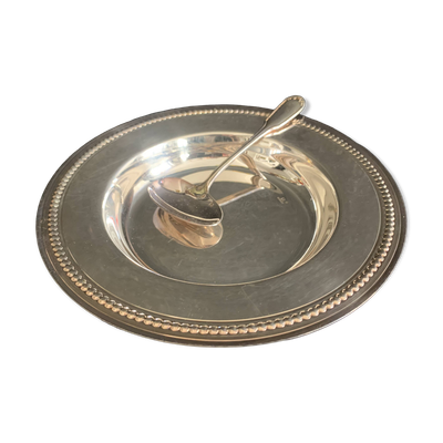 Assiette et cuillère en métal argenté, Orfèvrerie Saint Médard, Paris, 1950