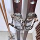 Antique wooden skis with vintage poles