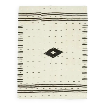 Tapis kilim en laine et coton beige turc vintage noué à la main 140x196