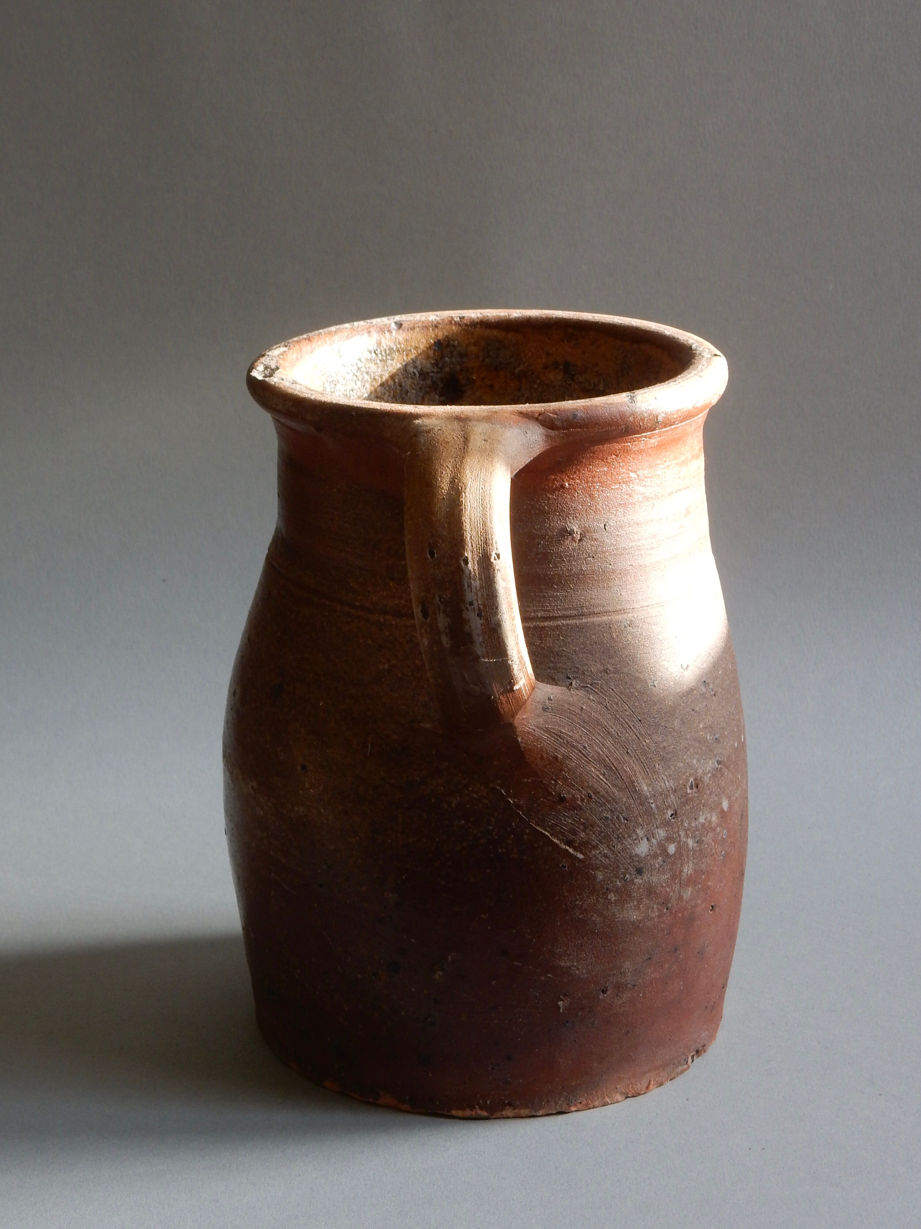 Brown terracotta milk pot / French antique farm / Artisan pottery