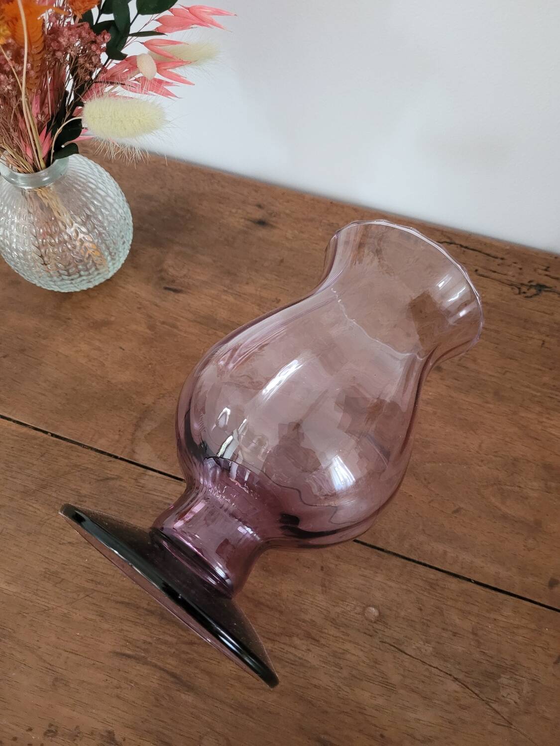 Tall purple glass candle holder / tealight holder
