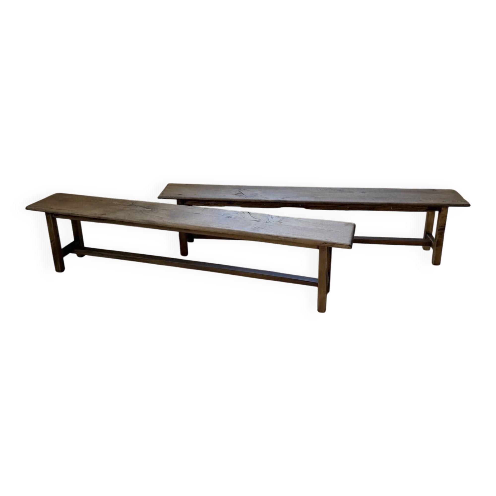 Set of two rustic oak farm benches 2m