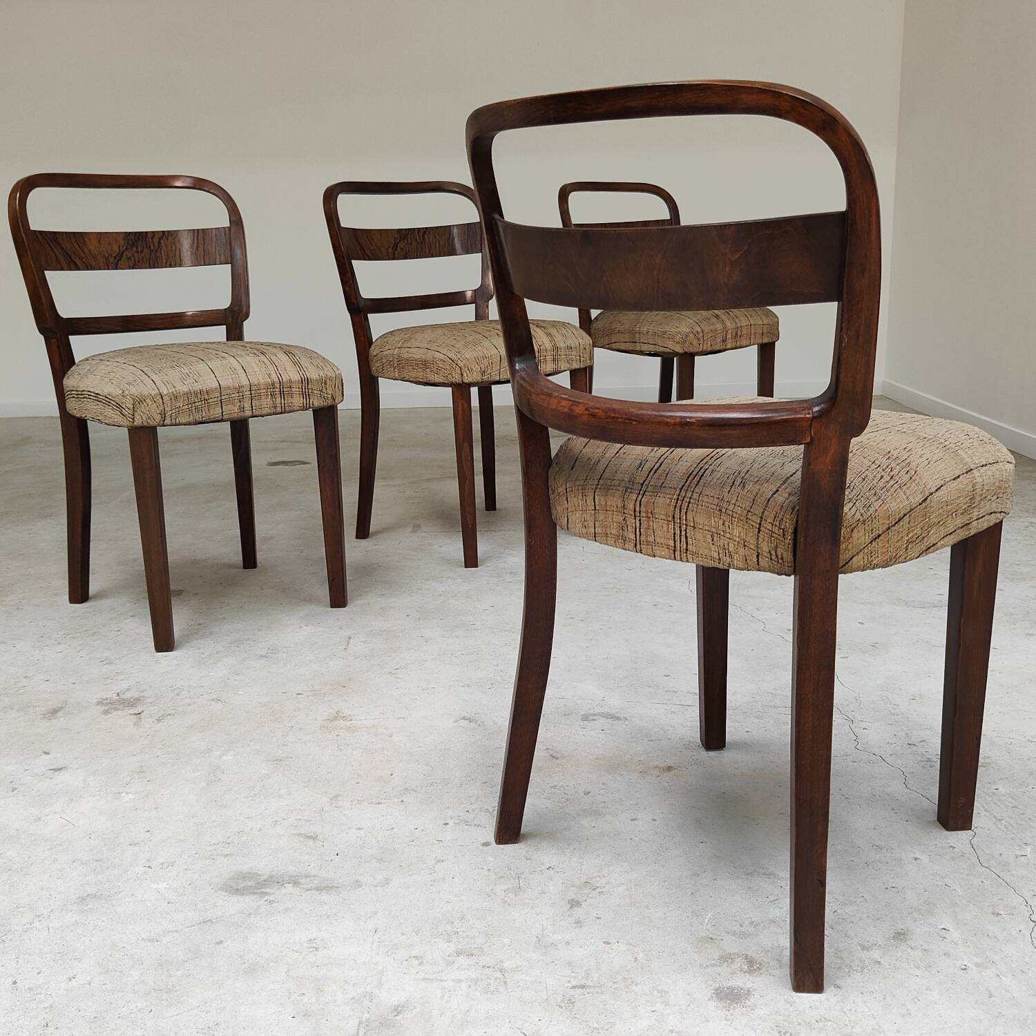 Set of 4 Fischel art deco chairs, fabric and walnut, year 30