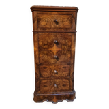French antique bedside table in oak with walnut burl veneer, circa 1900.