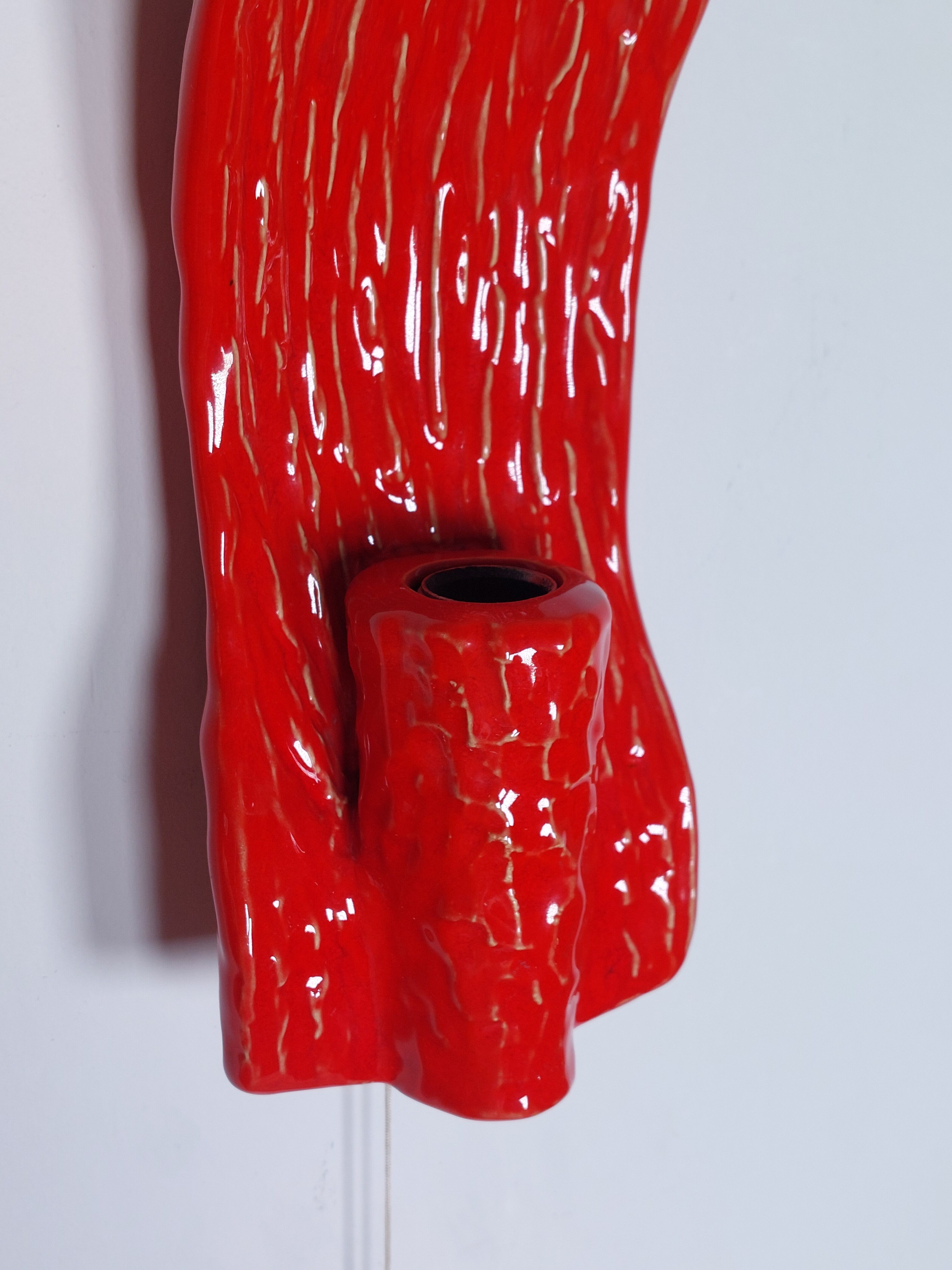 Vintage bricht red mid century ceramic wall light