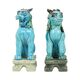 Paire de lions gardiens chinois (chiens Fô) en céramique bleue