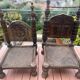 Pair of traditional Indian antique chairs in carved wood.