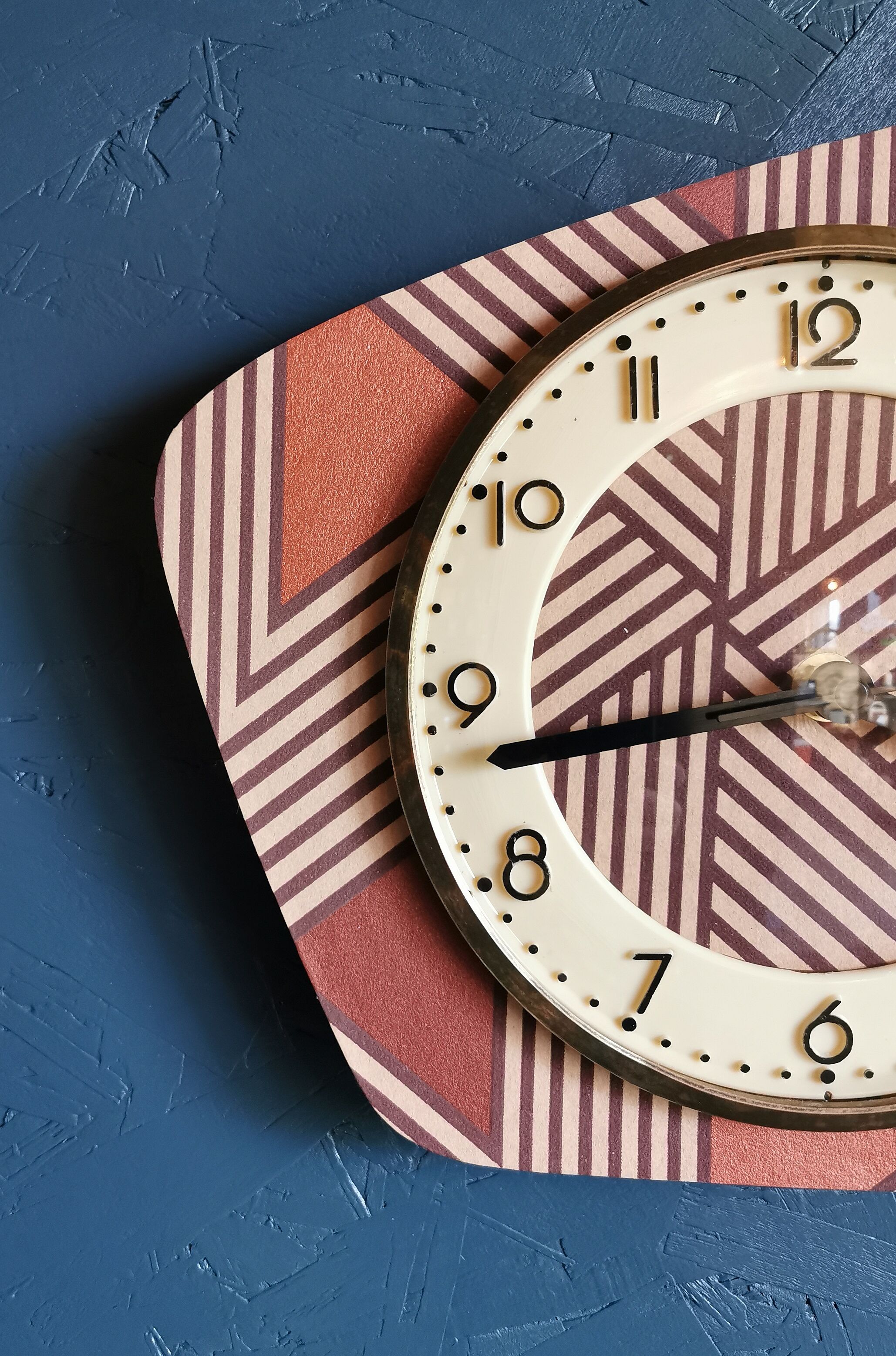 Vintage clock asymmetrical silent wall clock "pink copper"