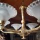 Old art deco bronze chandelier 6 branches frosted molded glass.