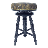 Old adjustable piano stool Napoleon III style with black & gold fabric