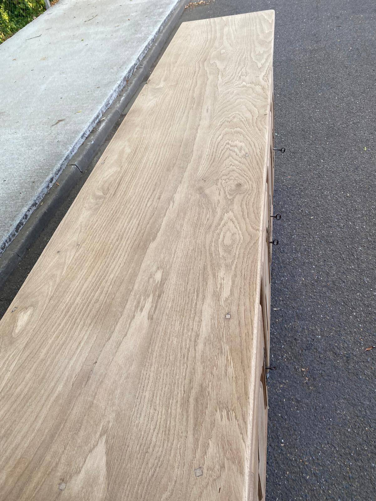 Stripped oak enfilade from 1950, 232cm.
