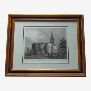 Lithographie par Auguste Mathieu Eglise de Saint Paulien