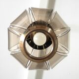 Lustre en laiton à segments de verre fumé, seconde moitié du XXe siècle