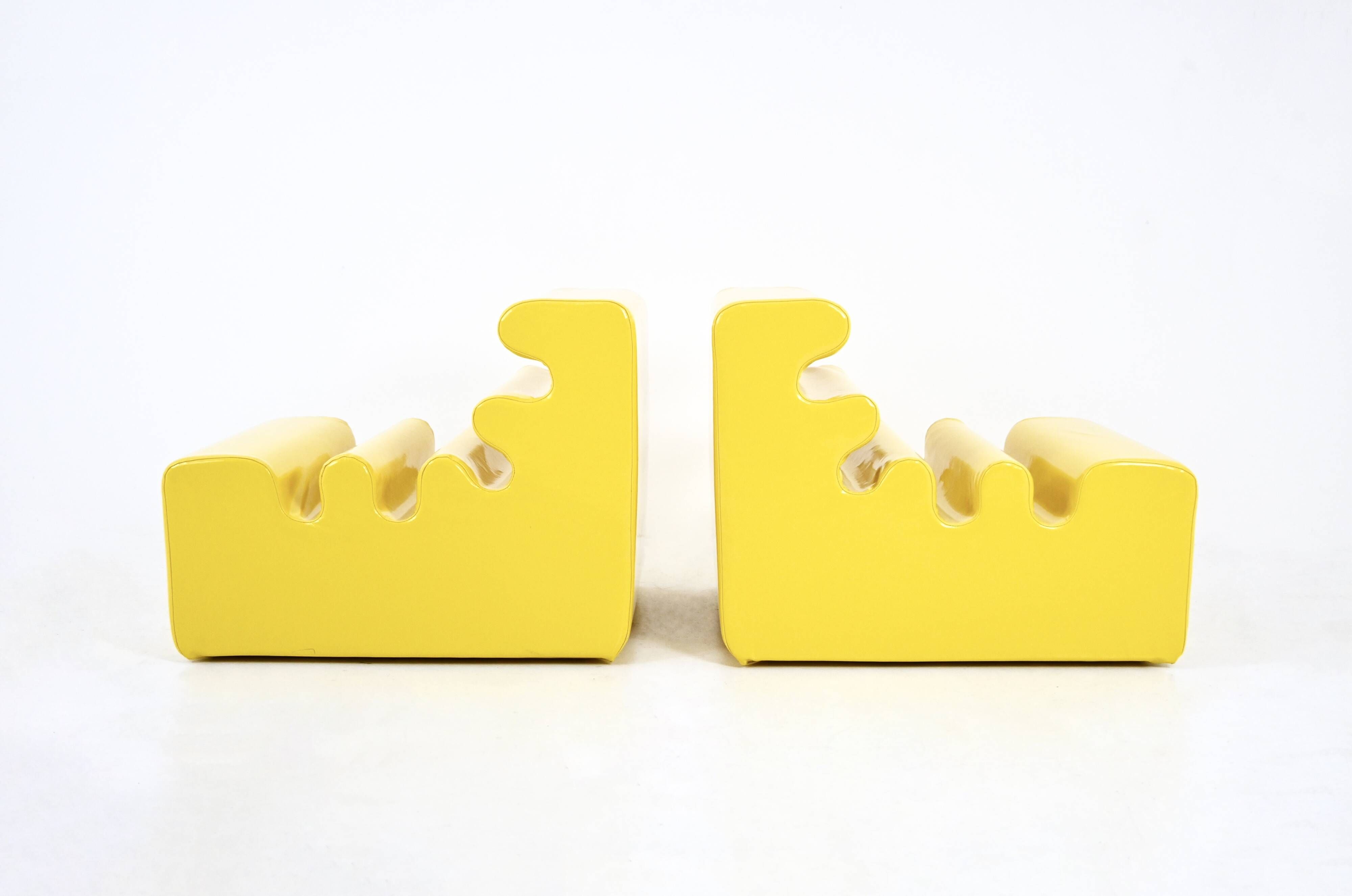 Pair of yellow “Karelia” armchairs by Liisi Beckmann for Zanotta, 1960