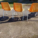 6 vintage iron and orange plastic garden chairs