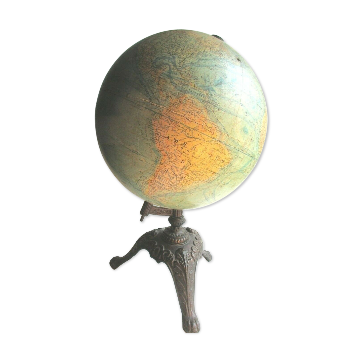 World map, Napoleon III Globe edited by FOREST, cast-iron tripod foot