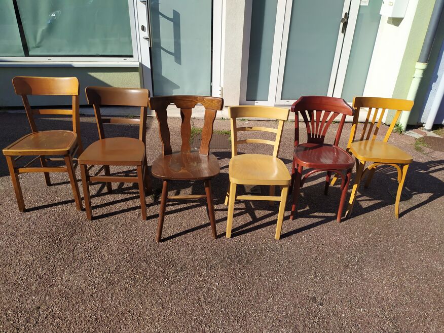 Lot de 6 chaises de bistrot en bois dépareillées - vintage | Selency