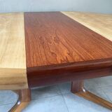Table scandinave ronde vintage à pied central étoile extensible, éditée par baumann