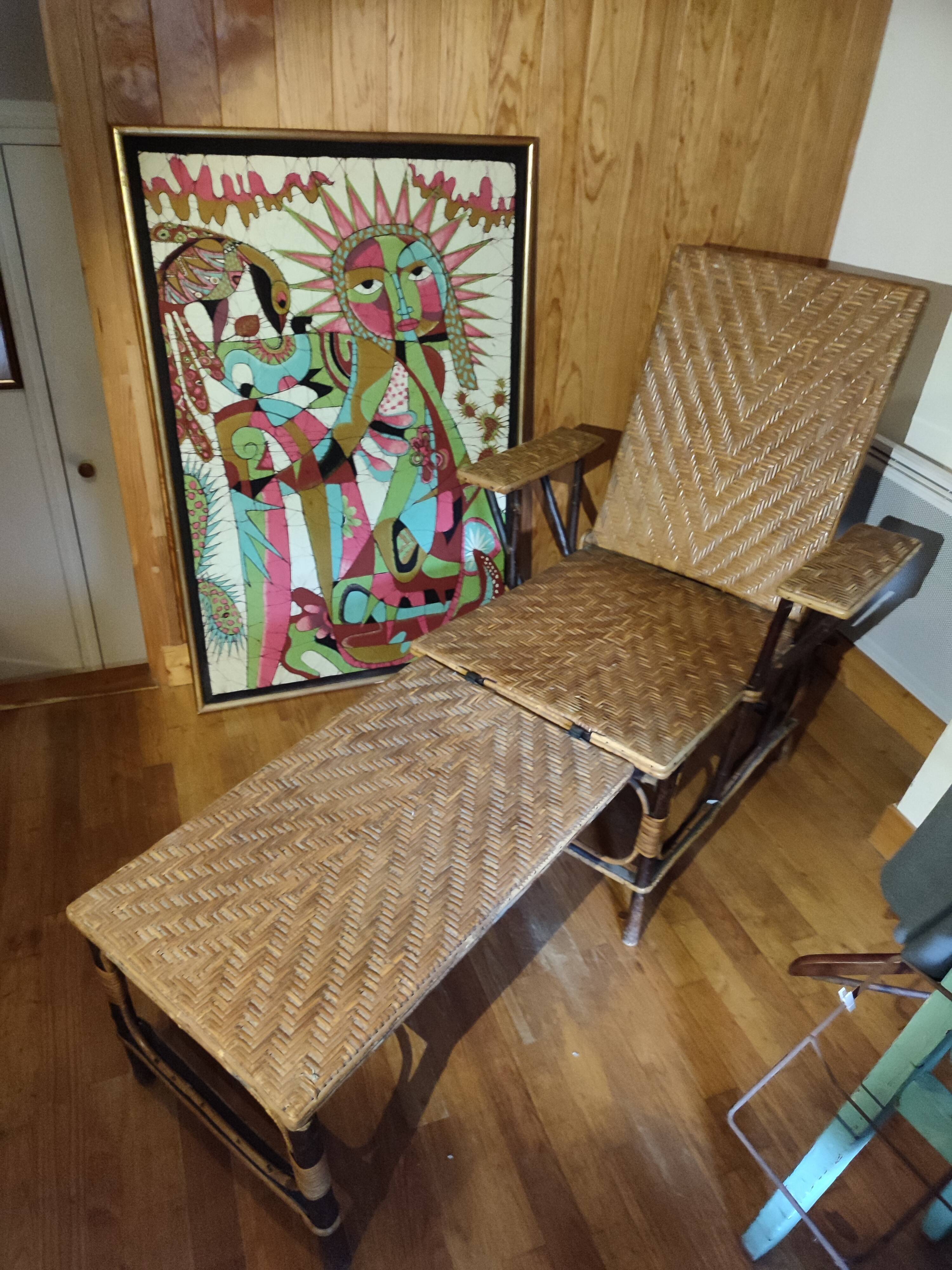 Braided rattan chaise longue 1920-30