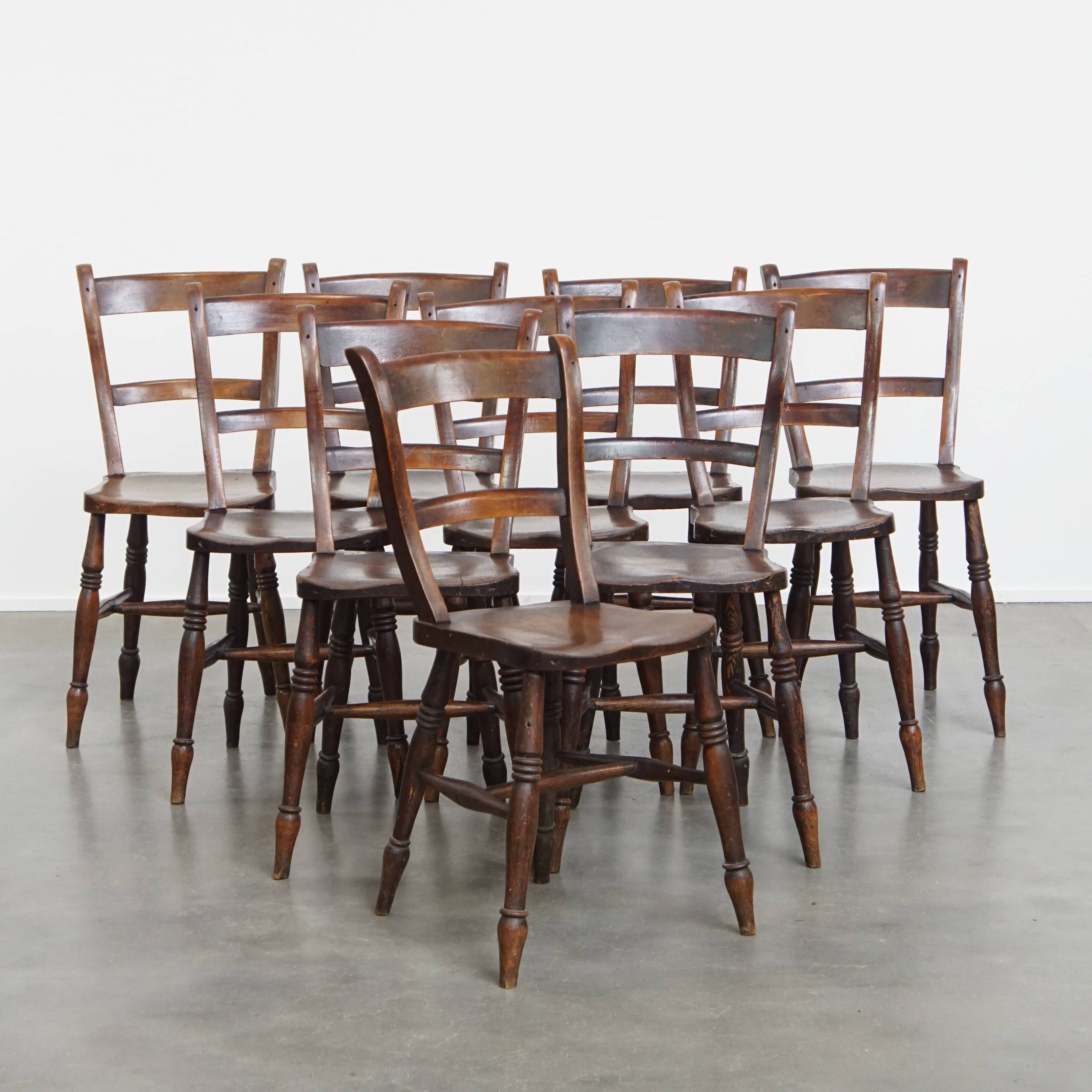 Set of 10 Antique English Oxford Dining / Kitchen Chairs