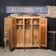 Old industrial cloakroom 1910 in oak and enamelled plate
